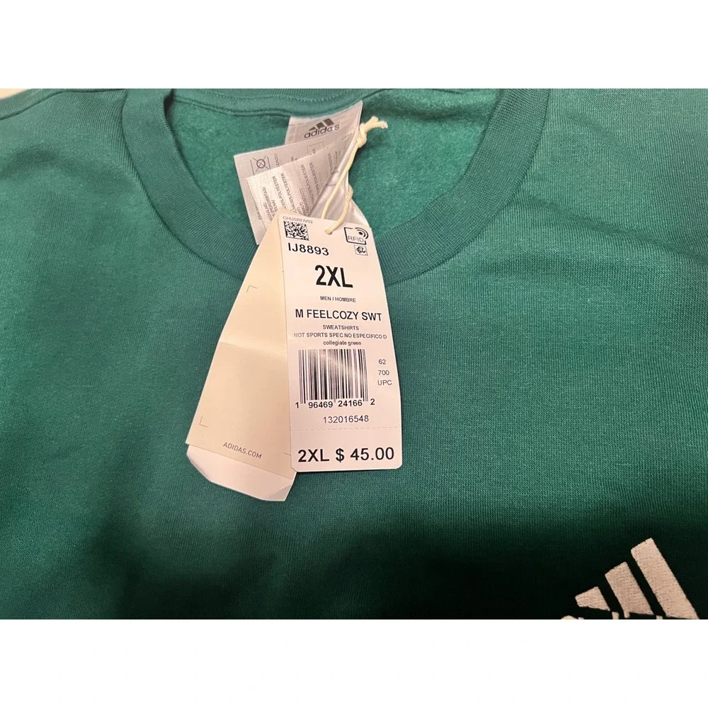 Adidas M Feelcozy Sweatshirt Mens 2XL‎ Collegiate Green Fleece Pullover